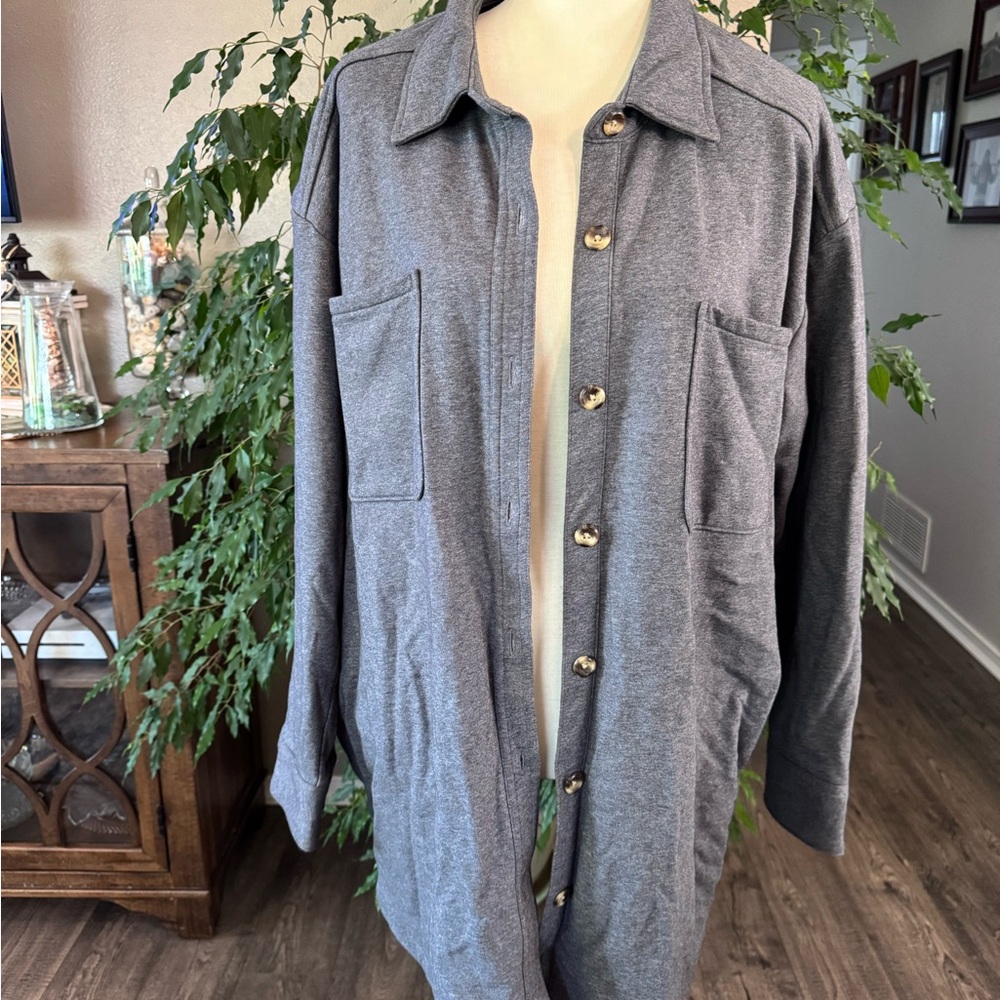 Gray Button-Up Shirt Jacket